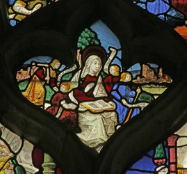 Raam met afbeelding van Maria Cleophas en haar vier kinderen